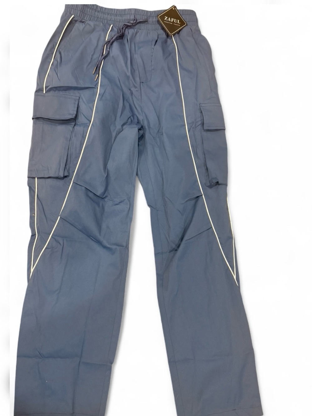 NWT-Zaful  Slate Blue Cargo Pants with Contrast Piping